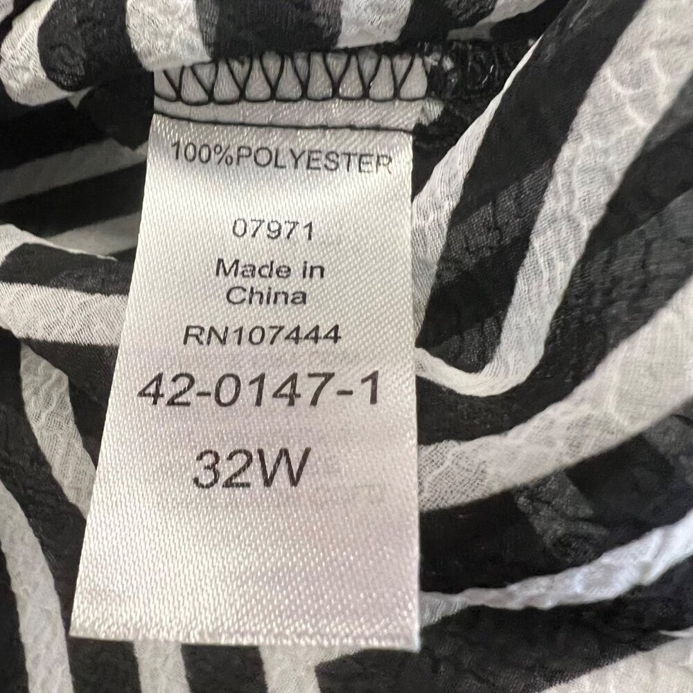 Jessica London Sheer Shift Dress Button Up Black/White Long Roll Tab Sleeve 32W - Picture 9 of 9